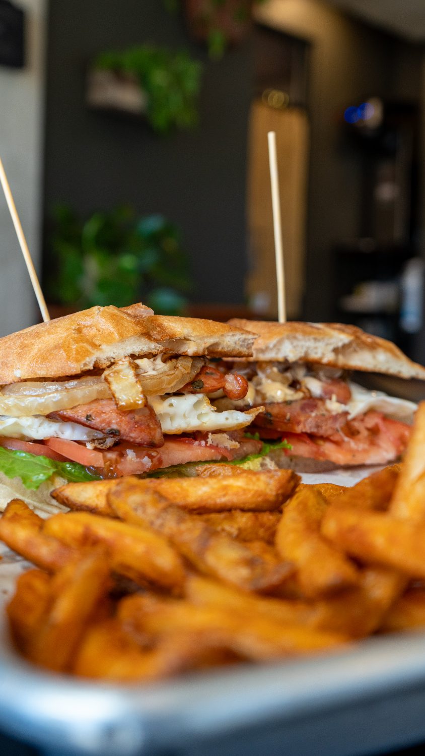 Club sandwich with fries